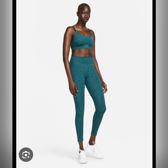 Nike Dri-Fit Turquoise Leopard Leggings Sports Bra Set - Picture 1 of 7